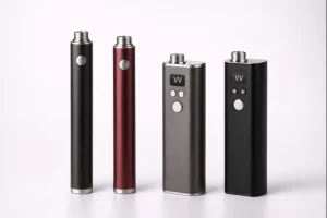 Side-by-side comparison of different vape 510 thread battery styles, including slim pen and variable voltage models, displayed on a clean white background.